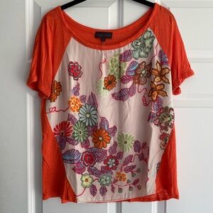 Hale Bob Silk Velvet Flocked Floral Short Sleeve Top